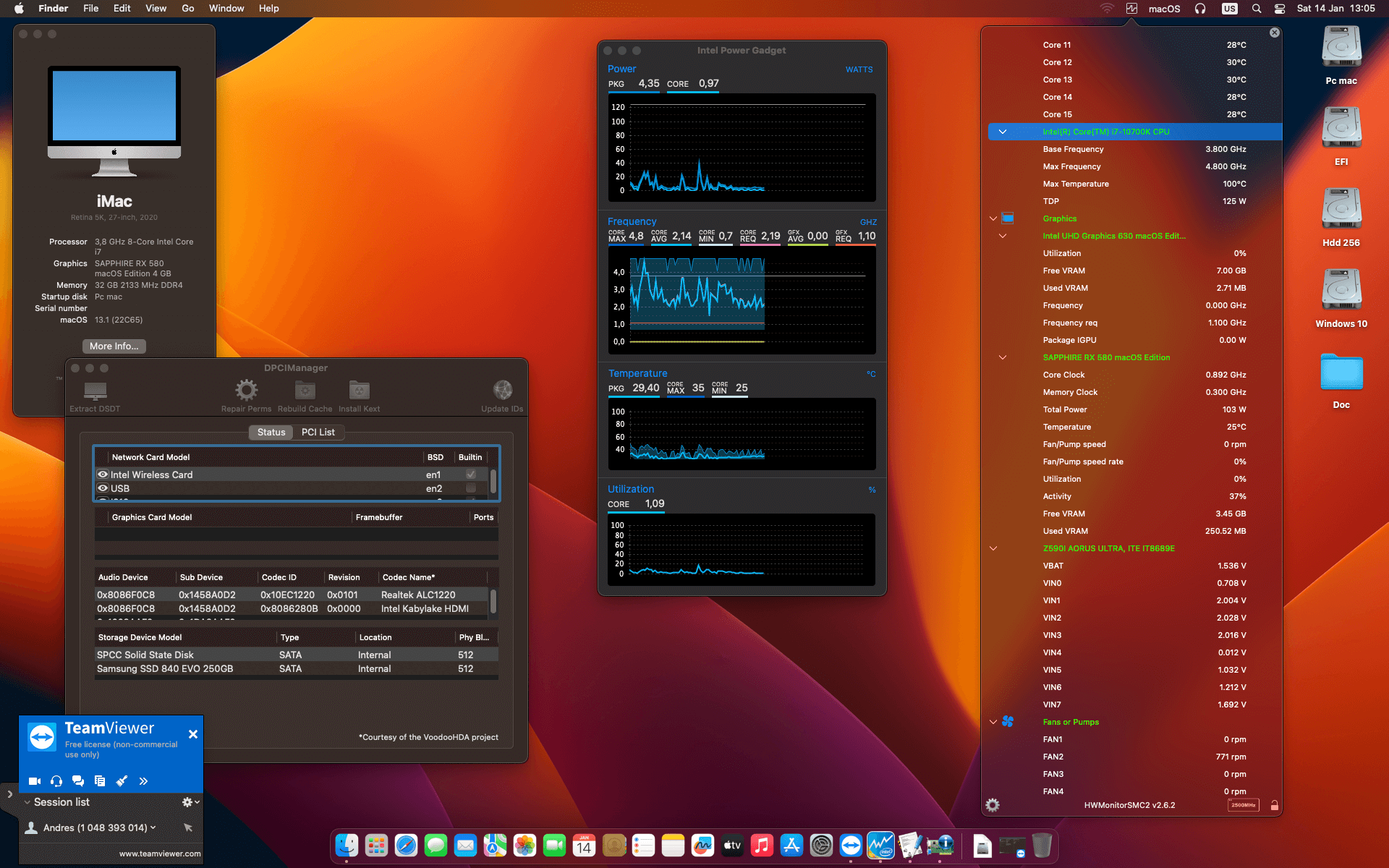 Success Hackintosh macOS Ventura 13.1 Build 22C65 in Gigabyte Z590I Aorus Ultra + Intel Core i7 10700K + Sapphire RX 580